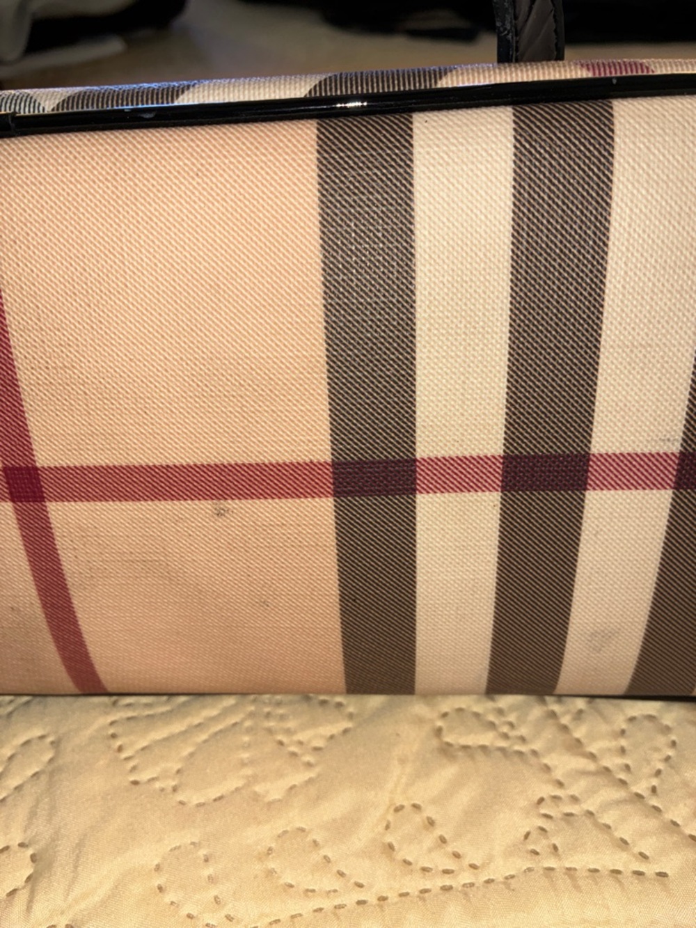 Burberry Beige Check Messenger Bag and wallet with Black Patent Trim - Picture 7 of 8